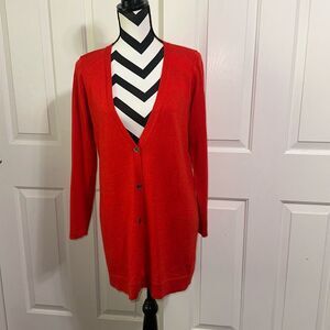 EILEEN FISHER Orange Merino Wool Mid Length Cardigan